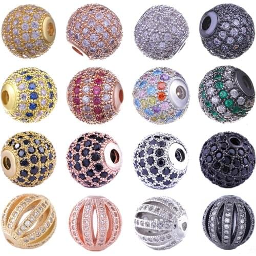 Juya DIY Jewelry Metal Beads Wholesale Micro Pave Zircon 10mm Starburst Round Ball Beads For Women Men Beadwork Jewelry Making