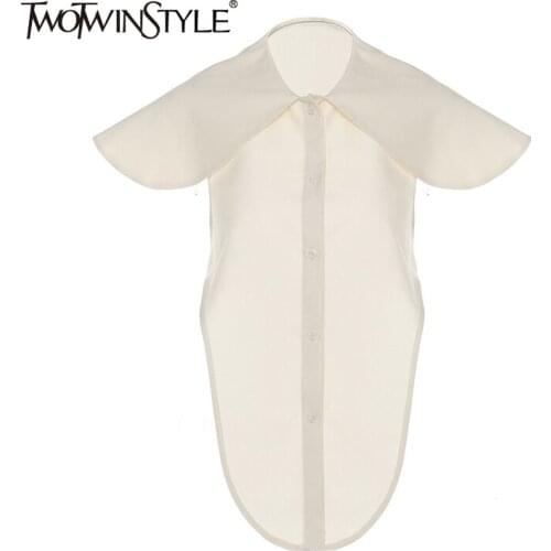 TWOTWINSTYLE White Backless Shirt For Women Peter Pan Collar Lace Up Bowknot Solid Blouse Female Fashion New Clothing 2020 Fall