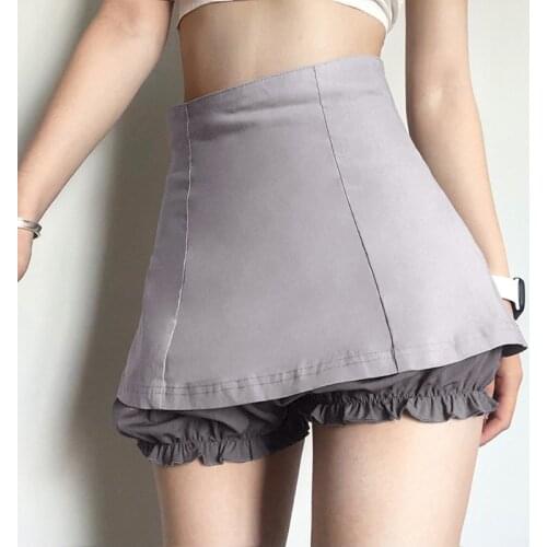 Womens A-Line Mini Skirt 2021 Preppy Style Fashion High Waist Zip Up Short Skirt with Bloomer Shorts Skirt Slim Bud Mini Skirt
