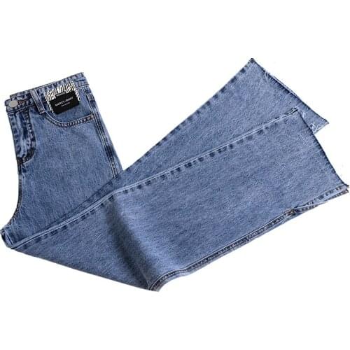 Ladie Split Denim Wide Leg 2021 New Elasticity fashion Pants Vintage High Waist Jeans Harem Women temperament Long trousers