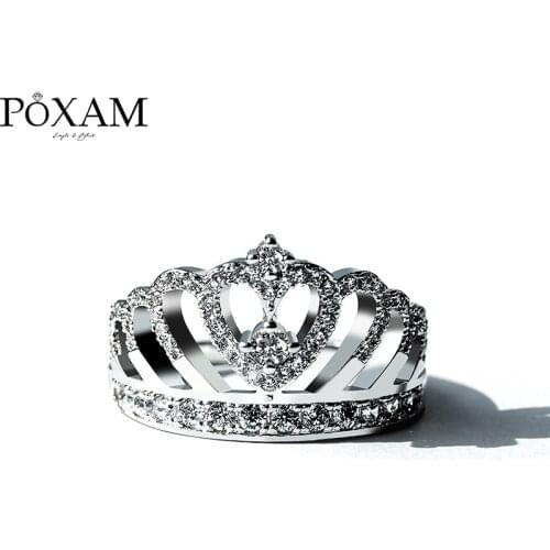 POXAM New Fashion Luxury Crown Wedding Rings For Women Dainty Romantic Silver Color Crystal Love Engagement Ring 2019 Jewelry