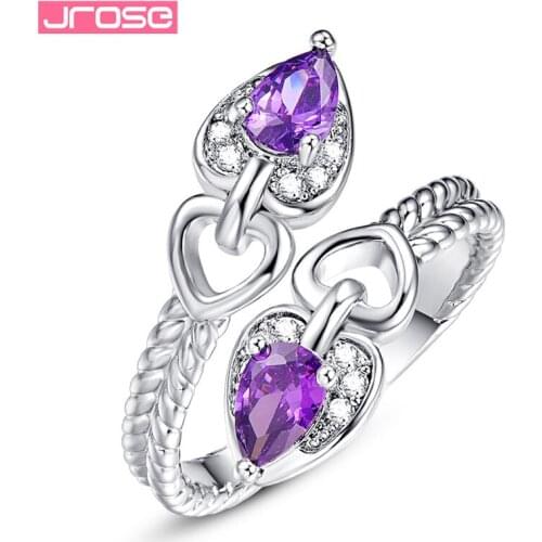 JROSE Double Heart Cubic Zircon Rings For Women Wedding Engagement Ring Size 6 7 8 9 Silver Color 925 Jewelry Band Gifts