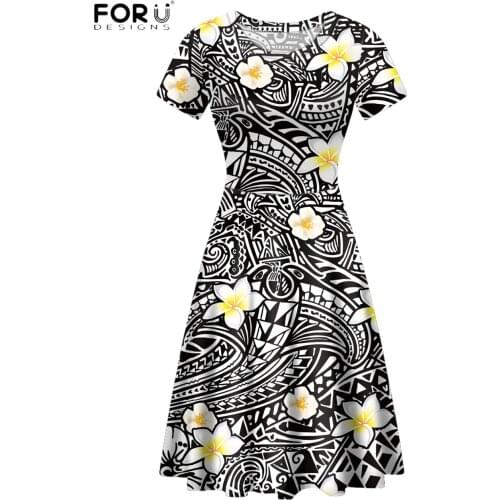 FORUSEDIGNS Vintage Women Party Dress Hawaii Polynesian Flower Print Lady Casual Midi Dress Short Tops Female Vestidos De Verano