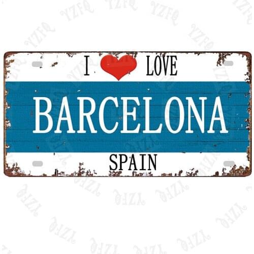 30X15CM I Love Barcelona Tin Poster Spain Travel Souvenir Vintage Metal Sign For Wall Art Bar Shop Restaurant Decor DC-0587A