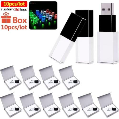 10pcs/lot LED light Free logo flash pendrive drive transparent usb 2.0 4GB 8GB 16GB 32GB 64GB usb flash drives photography gift