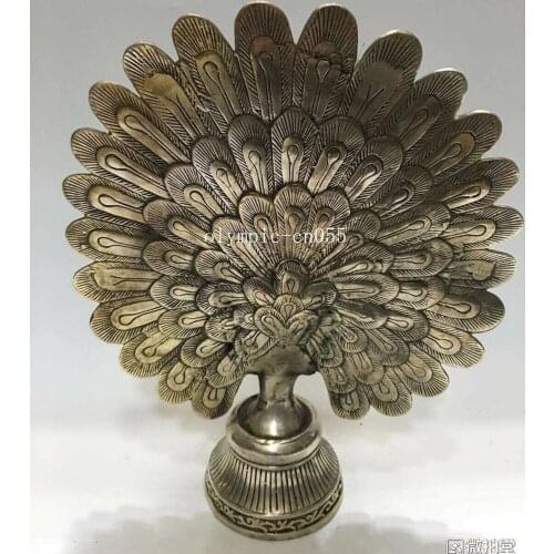 12''tibetan copper silver-plated auspicious animal bird proud as a peacock