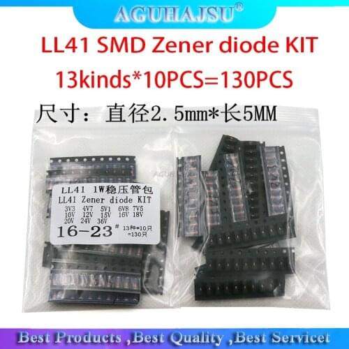 13kinds*10PCS=130PCS LL41 SMD Zener diode KIT 1W 3V3-36V ZM4728A ZM4732A ZM4733A ZM4737A ZM4740A ZM4742A ZM4744A ZM4745A