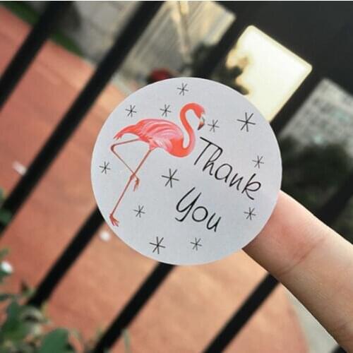 240pcs/lot Flamingo Round "thank you" seal sticker cup gift box sealing sticker lable packaging sticker 3.8cm