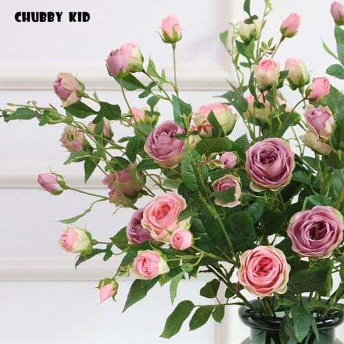 6pcs/lot! wholesale multi-heads 97cm long stem silk flower fake rose wedding decorative artificial tea rose tall rosa flowers