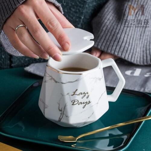 Diamond Marble Mug with Spoon Nordic Creative Gold Depicting Ceramic Cup Office Business Cup Simple Gift Couple Boys and Girls