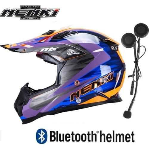 Free shipping 1set NENKI Motocross Off Road Bluetooth Wireless Headset Helmets Racing Motorbike Sports Motorcycle Helmet
