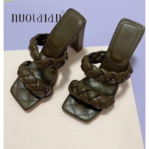2021 Summer Women Sandals Square Toe Ladies Heel Mules Sexy High Heels Sandals Slippers Female Fashion Woman Shoes
