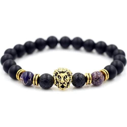 Beads Bracelet Men Natural Stone Lion Leopard Charm Bracelet For Women Tibetan Reiki Chakra Buddha Yoga Bracelets Men Jewelry