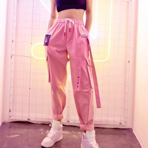 Chinese Character Embroidery Sweatpants Women Pockets Overalls Pants Loose Cargo Pants Long Hip Hop Streetwear Trousers Autumn