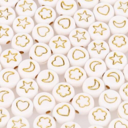 Mixed Gold Color Star Moon Flower Heart Acrylic Beads Round Flat Loose Spacer Beads For Jewelry Making Diy Bracelet Accessories