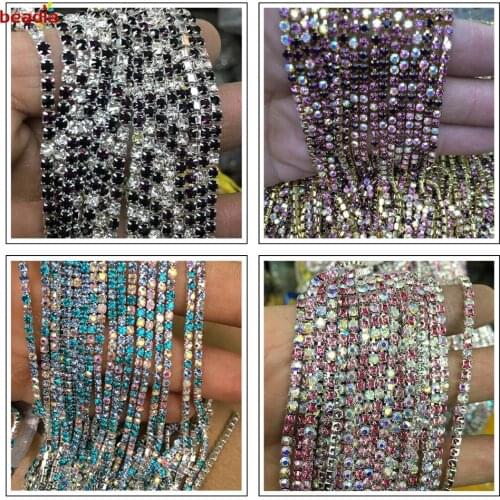 Hot Sale High Density 2/2.5/2.8/3mm Mix color Transparent Rhinestone Chain For DIY Phone Craft Sewing Clothes Accessories