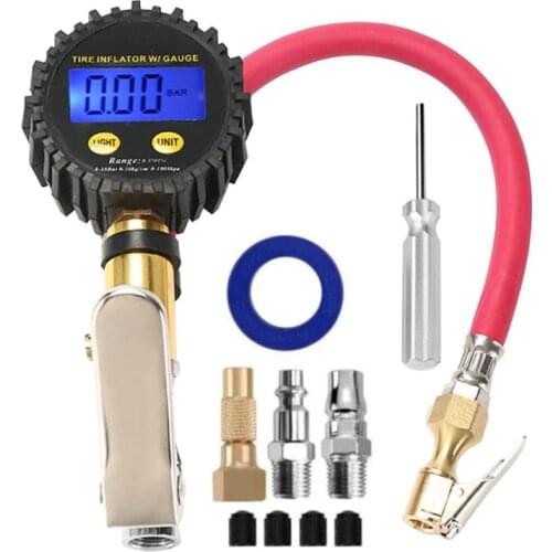 Digital Tire Inflator Pressure Gauge 200PSI LCD Display Air Compressor Pump Quick Connect For Car Motorcycle