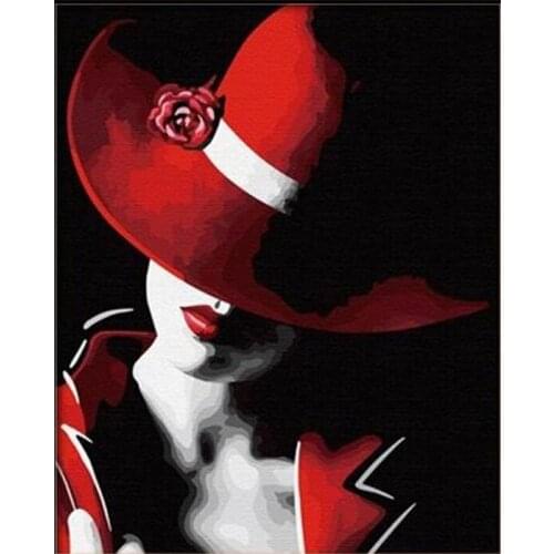 DIY Digital Painting By Numbers red hat girl oil painting mural Kits Coloring Wall Art Picture Gift frameless