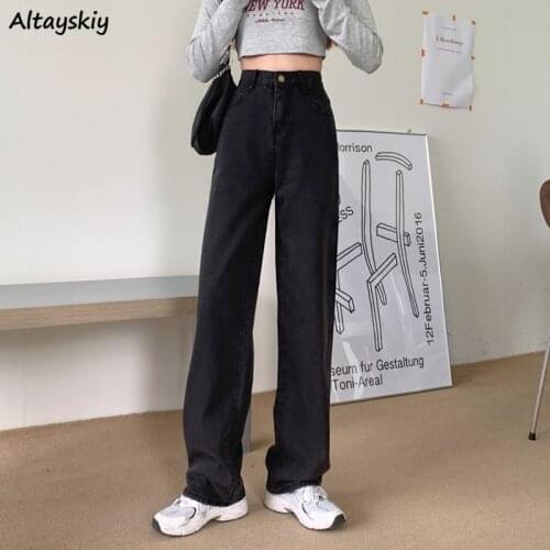 Jeans Women Spring-autumn Full Length Casual All-match Ulzzang Mujer Fashion High Waisted Pure Color Comfortable Streetwear Kpop