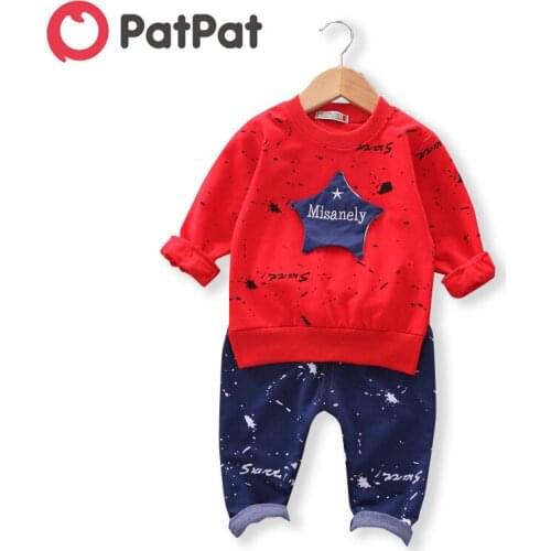 PatPat 2020 New Spring and Autumn Stars Applique Sweatshirt and Pants Set for Toddler Boy Sets Clothes