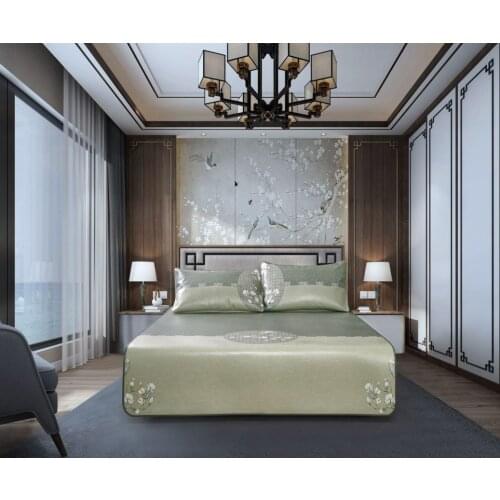 Cowhide Summer Cooling Mat Kit For Bed Pillowcase Anti-mite Mattress Cover Luxury Bedding Set Bedroom Traditional Chinese Style