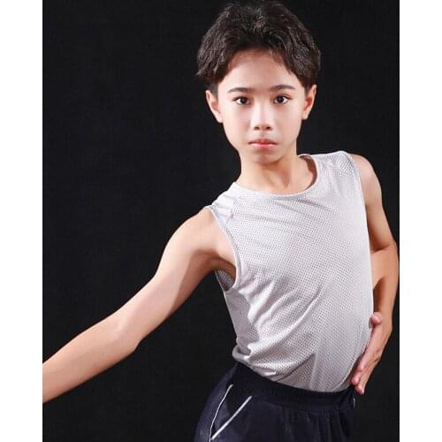 Latin Dance Costumes For Boys Loose Sleeveless Vest Latin Cha Cha Rumba Samba Tango Practice Clothes Kids Dance Wear DQS4958