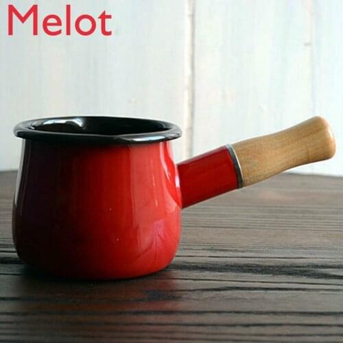 Mini Thickened Curling Red Enamel Milk Pot Porcelain Butter Pot Cute Solid Color Cooking Pots Set