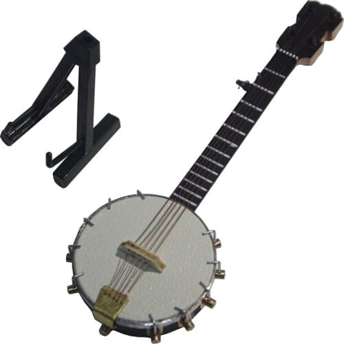 MoonEmbassy Miniature Banjo Model Mini Musical Instrument Model Dollhouse Ornaments Gift Home Decoration