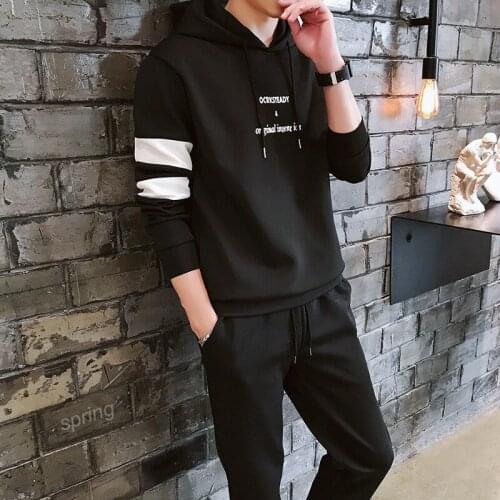 Male casual outdoor sports gym joggers running tracksuits sweatpants mens autumn full hooded hoodies pants 2piece set sweatsuits