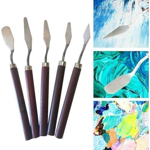 5Pcs Professional Stainless Steel Spatula Kit Palette Knife For Oil Painting Fine Arts Painting Tool Set Flexible Blades
