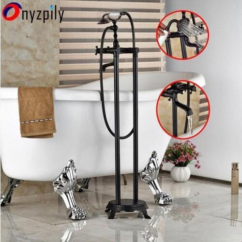 Floor Mount Standing Oil Rubbed Bronze Tub Faucet Filler Hand Shower Hand