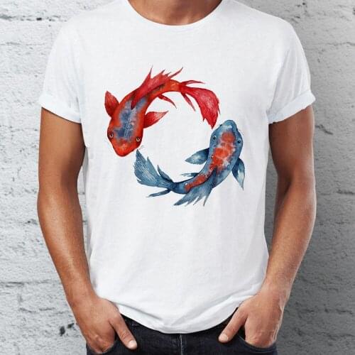 New Mens Short Sleeve T-shirt Yin Yang Koi Fish Awesome Artsy Tshirt Hip Hop Tees Tops Youth Harajuku Streetwear