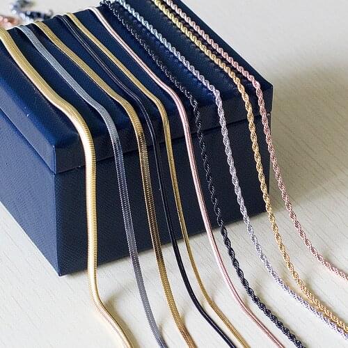 ASON Snake Chain Necklace Stainless Steel Flat Gold Collar Necklace Women/Men Punk Jewelry Herringbone Necklace For Party Gift