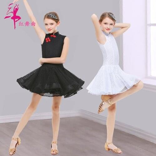 Girls Latin Dancing Dress Female Latin Dance Costumes Children Sleeve Jerseys In The Childrens Satin Dress Costume D-0719