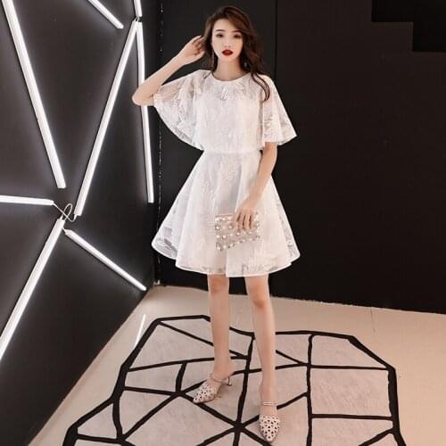 Bridesmaids Dresses Illusion Short O-Neck A-Line Lace Tulle Embroidery Knee-Length Luxury White Women Wedding Party Gown E671