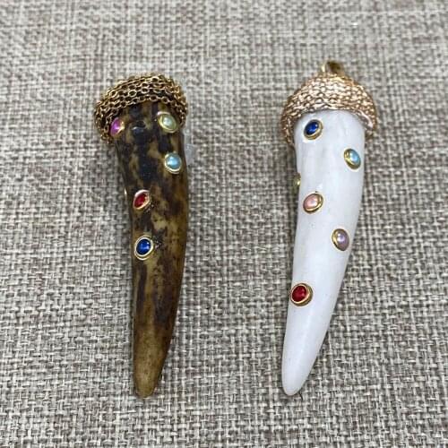 Resin Necklace Pendant Diamond Inlaid Antique Horn-shaped Pendant for Jewelry Making Charm DIY Handmade Earrings Accessories1pcs