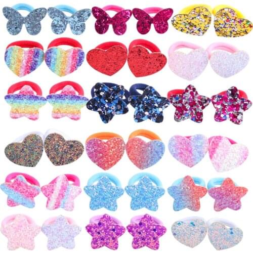 36pcs Toddler Hair Ties Girls Ponytail Holder Elastic Children Hair Bands Glitter Sequins Butterfly Rainbow Sparkly Accessories