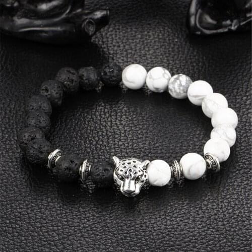 Handmade Mens Women Animal Beaded Natural Lava Stone 8MM Beads Bracelet Friendship Jewelry
