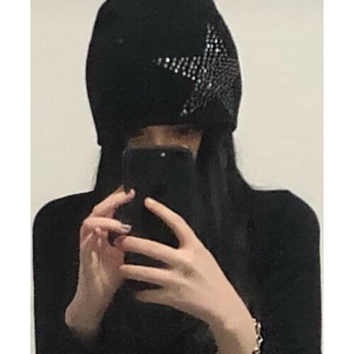Ruibbit New Arrival Knitted Hat Japanese Gothic Girl Punk Harajuku Woman Casual Caps Fashion Black Gry Stars Hats