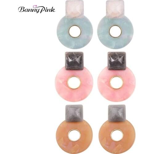 Banny Pink Candy Color Resins Statement Dangle Earrings For Women Chunky Geometric Hollow Round Pendant Drop Earrings Brincos