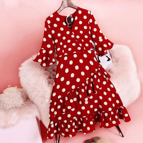 Chiffon Dress Womens Summer New Polka Dot Retro High Waist Ruffle Fishtail Skirt Woman Dress Vestido De Mujer Femme Robe