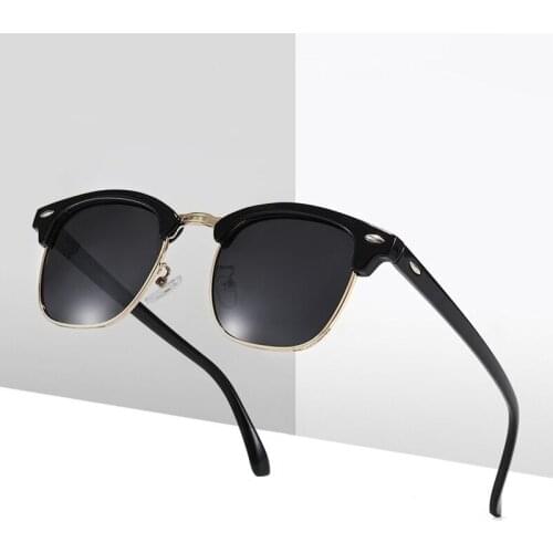 Vintage Polarized Sunglasses Women Classic Semi Rimless Sun Glasses Mans Brand Designer Retro Rivet Half Frame Oculos De Sol