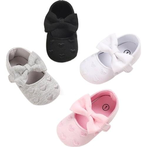 Infant Baby Girl Princess First Walker Shoes Anti-Slip Soft Sole Heart Print Mary Jane Flats Cute Bow Prewalker Shoes 0-18M