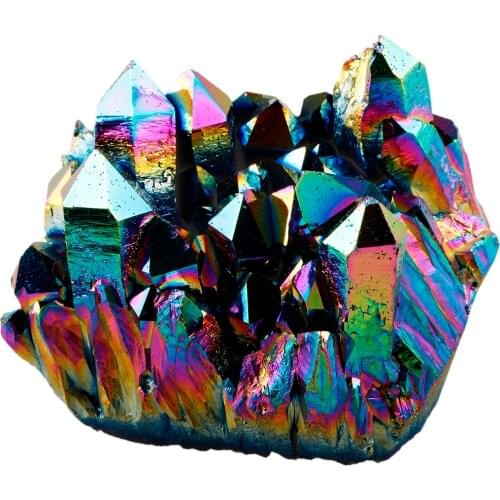 TUMBEELLUWA Rainbow Flame Aura Titanium Quartz Crystal Cluster Drusy Geode Gem Stone Energy Healing Specimen Decoration