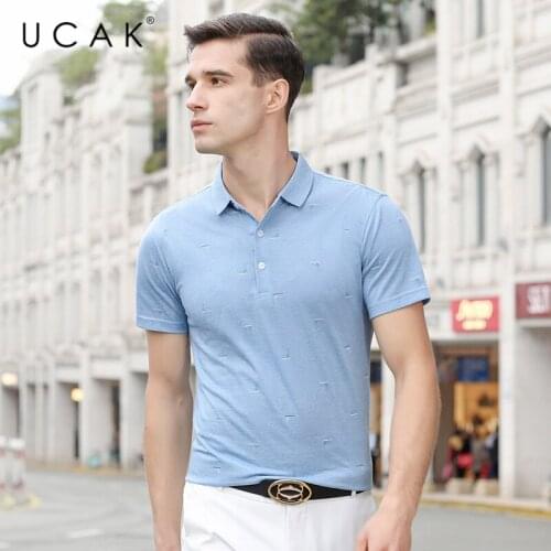 UCAK Brand Streetwear Short Sleeve Striped T-Shirts Men Clothing Summer New Tops Turn-Down Collar Casual T Shirt Homme U5406