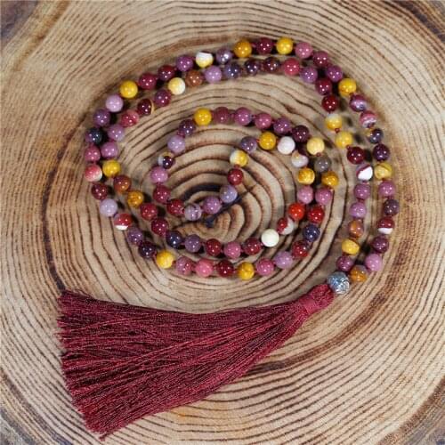YueTong 8MM Natural Stones Beaded Tassel Necklace Women Yoga 108 Mala Necklace Moukaite Beads Necklace Jewelry gift Dropshipping