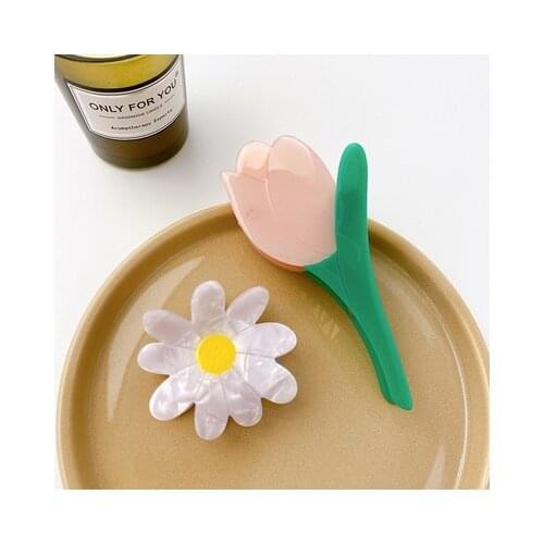 1Pc Chic Fairy Hair Claw Little Daisy Tulip Arcylic Metal Korean Fashion Barrette Hair Accessories For Women Girls
