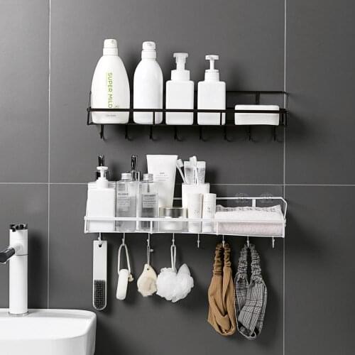 49cm Iron Bathroom Storage Shelves Puch Free Kitchen Wall Hanging Spice Storage Racks With Hooks