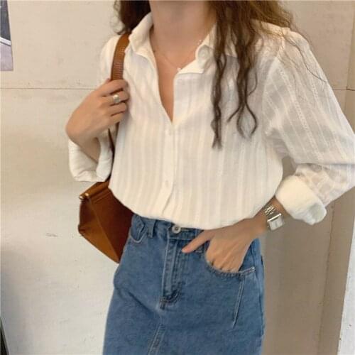 2021 Spring White Shirt Casual Polo Collar Cotton Women Blouses Women Autumn Long-Sleeve Tops and Blouses Korean Blusas Mujer