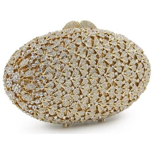 New Arrival Women Evening Bags Metal Fashion Luxurious Lady Clutch Crystal Chain Shoulder Handbags For Wedding Party